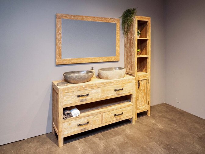 Badezimmermöbel-Set 140 cm inkl. Schrank Spiegel und Waschbecken White Wash