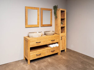 Badezimmermöbel-Set 140 cm Natural inkl. Schrank Spiegel und Waschbecken