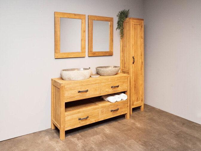 Badezimmermöbel-Set 140 cm Natural inkl. Schrank Spiegel und Waschbecken