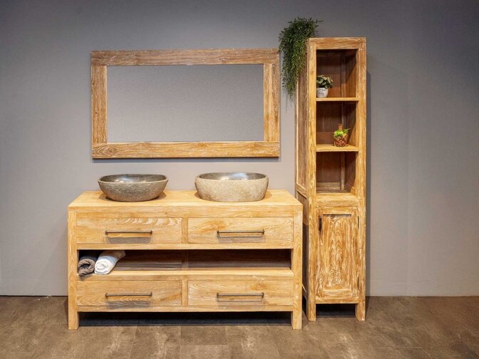 Badmöbel-Set inkl. Schrank White Wash & Waschbecken160 cm