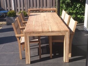 Teak-Gartentisch Napoli 240 cm mit 6 Stühlen Torino Batyline
