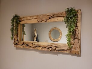 Rustikaler rechteckiger Spiegel aus Wurzelholz – 70 × 140 cm