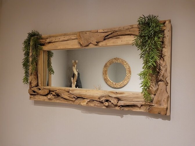 Rustikaler rechteckiger Spiegel aus Wurzelholz – 70 × 140 cm