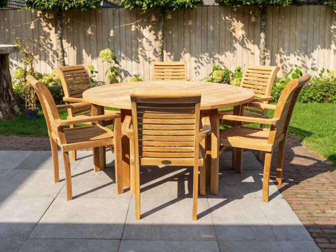 Teak-Gartenset Toscane 155 mit 6 stapelbaren Stühlen