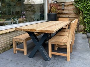 Tischplatte aus Teak-Baumstamm 95x240cm für den Außenbereich