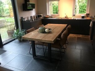 Tischplatte aus Teak-Baumstamm für den Innenbereich 90x200cm