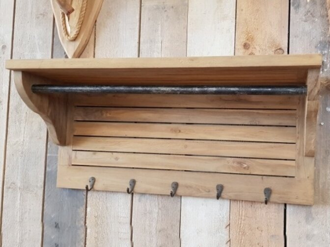 Wandgarderobe aus Teakholz 37 x 45 x 100 cm – Natural