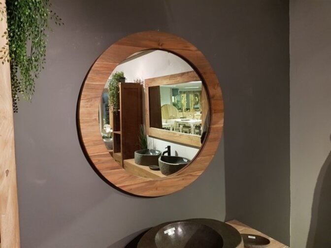 Runder Spiegel 100 x 9 cm Natur - Teak