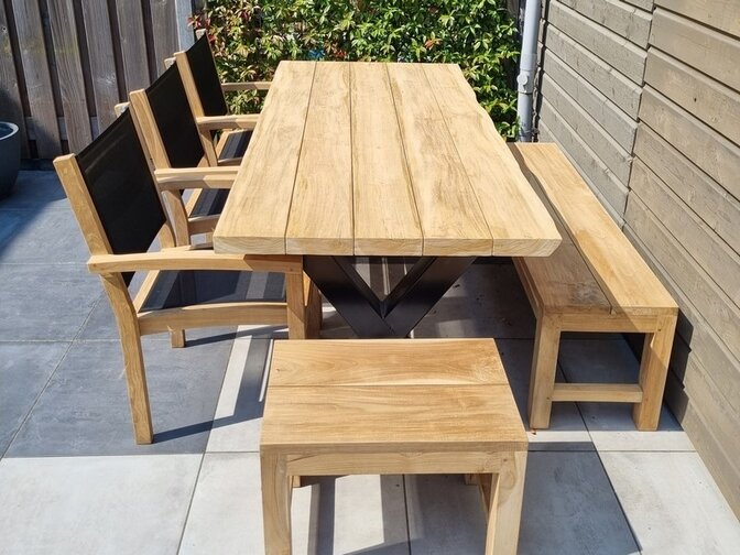 Teak-Baumstamm-Tischplatte für Outdoor 90 x 200 cm