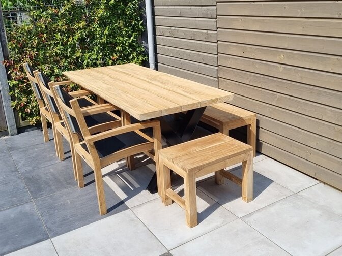 Teak-Baumstamm-Tischplatte für Outdoor 90 x 200 cm