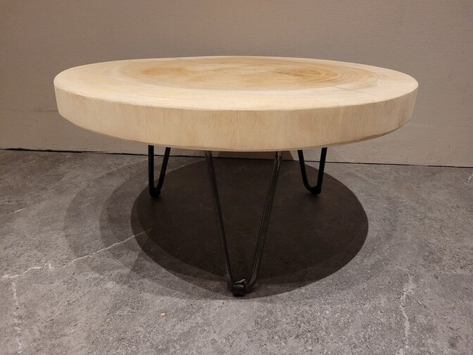 Runder Couchtisch mit Hairpins & Baumstamm-Tischplatte 60 x 41 cm