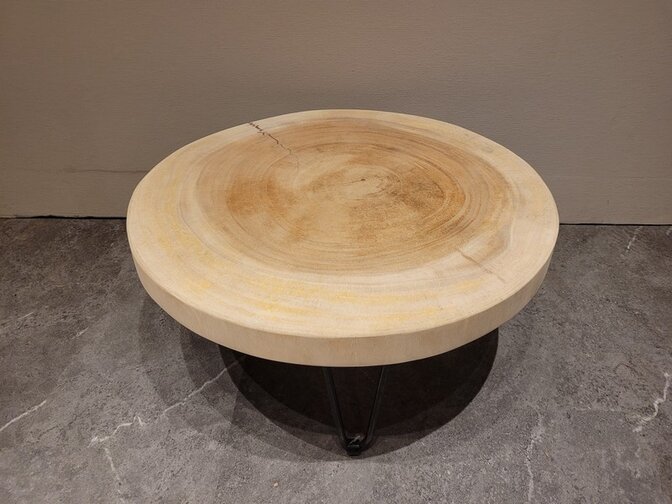 Runder Couchtisch mit Hairpins & Baumstamm-Tischplatte 60 x 41 cm