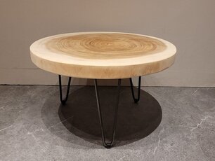 Runder Couchtisch mit Hairpins & Baumstamm-Tischplatte 70 x 41 cm