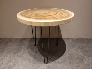 Runder Couchtisch mit Hairpins & Baumstamm-Tischplatte 80x75 cm