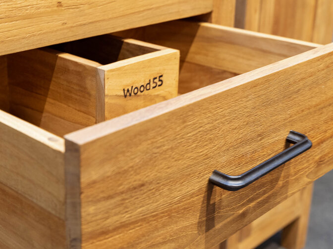 Teak Badmöbel-Set 60 cm naturfarben mit Spiegel und Waschbecken