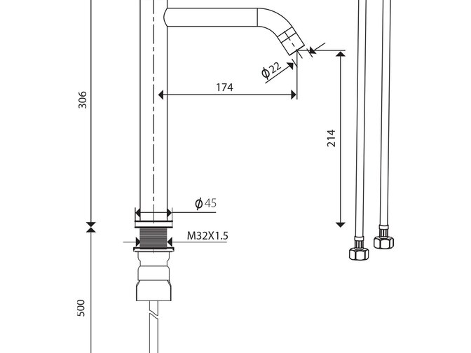 Differnz  Waschtischarmatur für Aufsatzwaschbecken Mattchrom