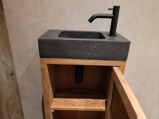 Waschbeckenunterschrank aus Teakholz mit Waschbecken komplett – Natur