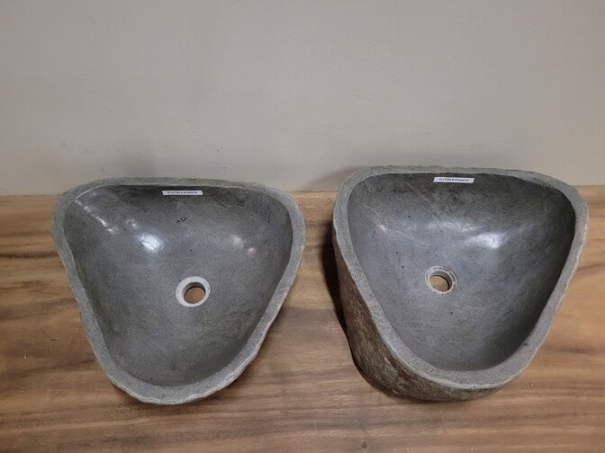 2 Flusssteinwaschbecken 47x43x15cm FL21324