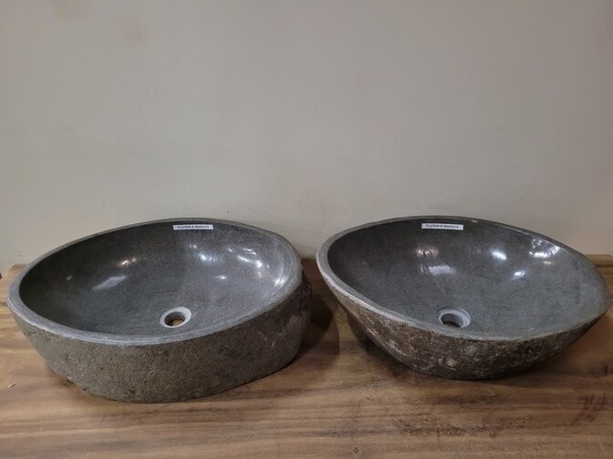 2 Flusssteinwaschbecken Twinset 56x41x15cm FL21534