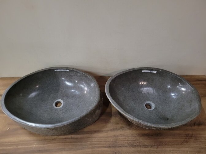 2 Flusssteinwaschbecken Twinset 56x41x15cm FL21534