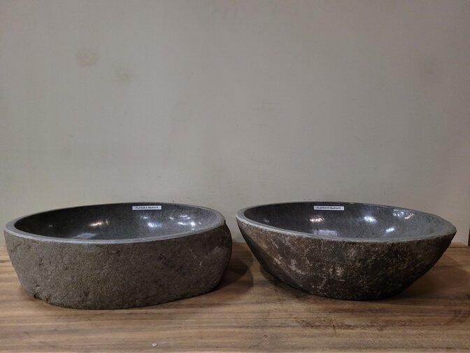 2 Flusssteinwaschbecken Twinset 56x41x15cm FL21534