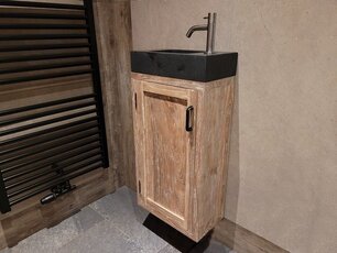 Waschbecken und Unterschrank – Teakholz White Wash