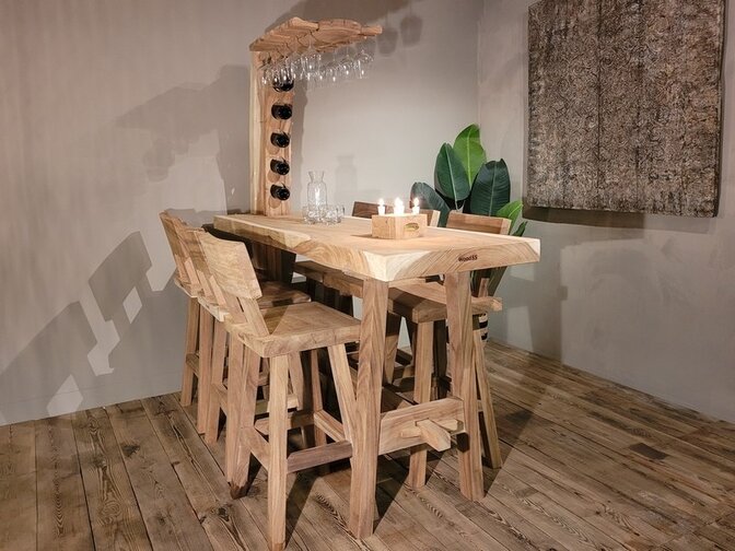 Mancave-Stehtisch 60 x 200 cm mit 6 Stehtischhockern