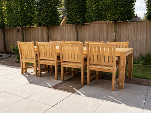 Gartenmöbelgarnitur für 8 Personen mit 300 cm langem Gartentisch Verona und Blockholzstühlen