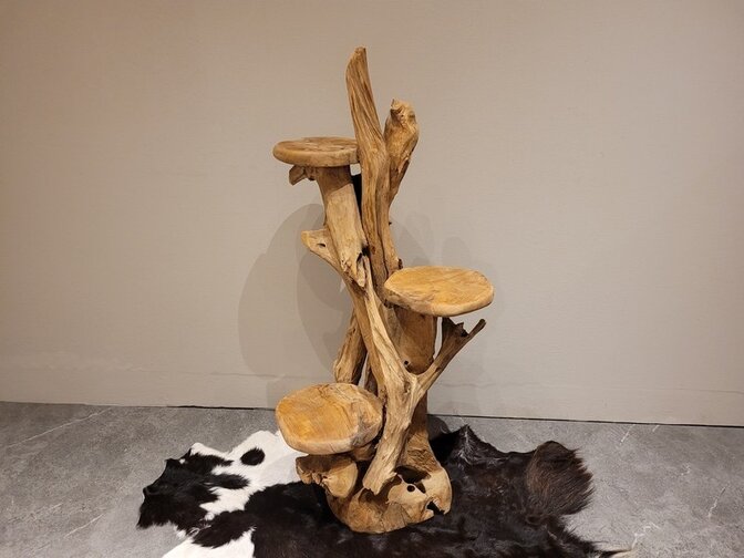 Etagere aus rustikalem Teak-Wurzelholz – 100 cm