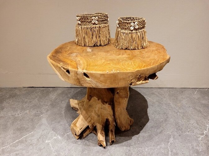 Runder Couchtisch 60 x 45 cm - Teakholz aus Wurzelholz