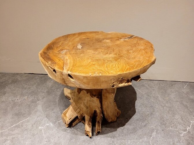 Runder Couchtisch 60 x 45 cm - Teakholz aus Wurzelholz