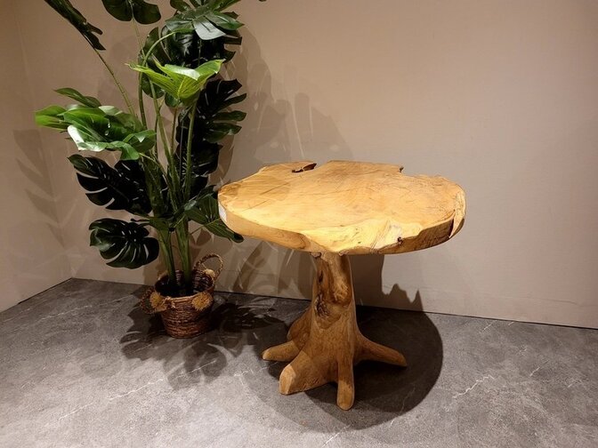 Ronde teak tafel 80cm met 2 krukken