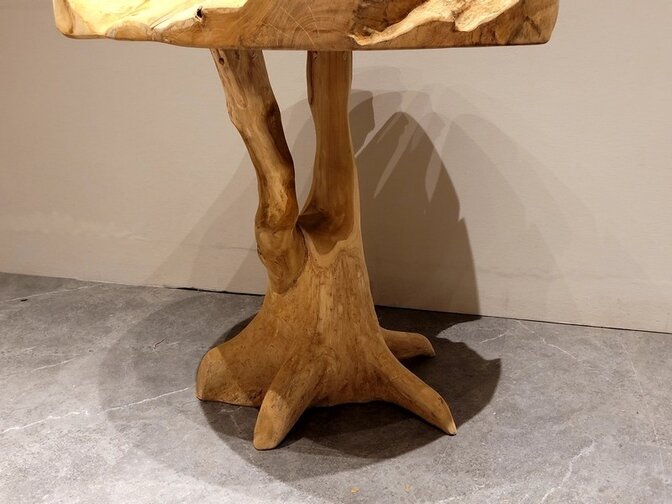 Ronde teak tafel 80cm met 2 krukken