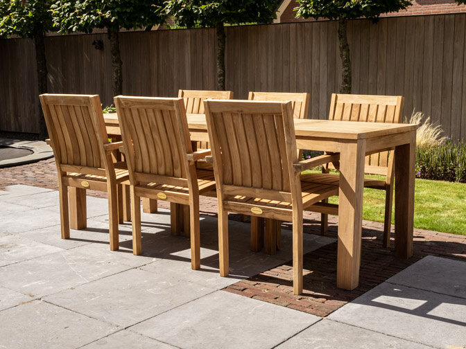 Teak Gartenset Verona 220 mit 6 Stühlen Torino vertikal