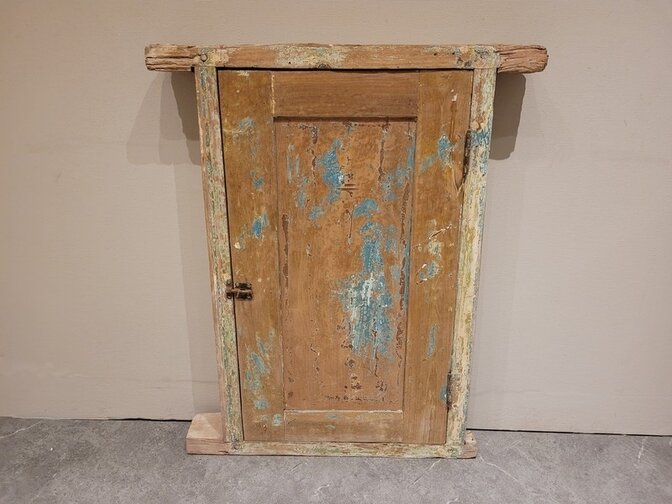 Alter indonesischer Fensterrahmen mit Fensterladen – 80 x 100 x 9 cm