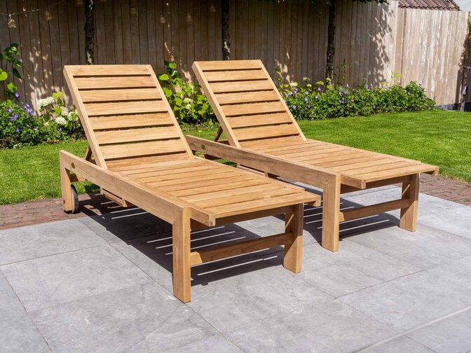 2x Teak-Sonnenliege Mugello mit Polster