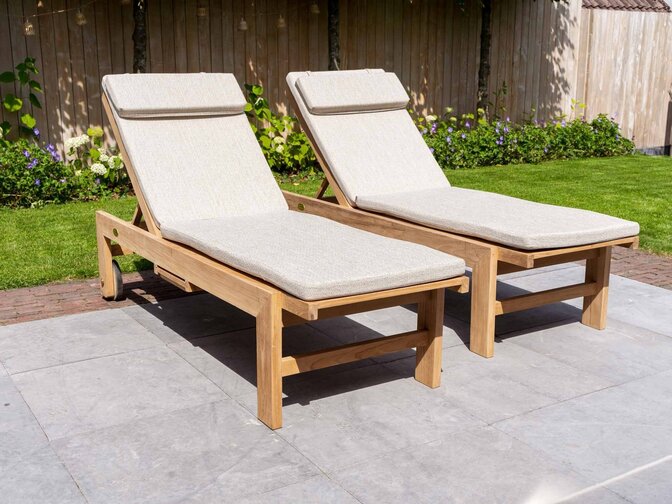 2x Teak-Sonnenliege Mugello mit Polster