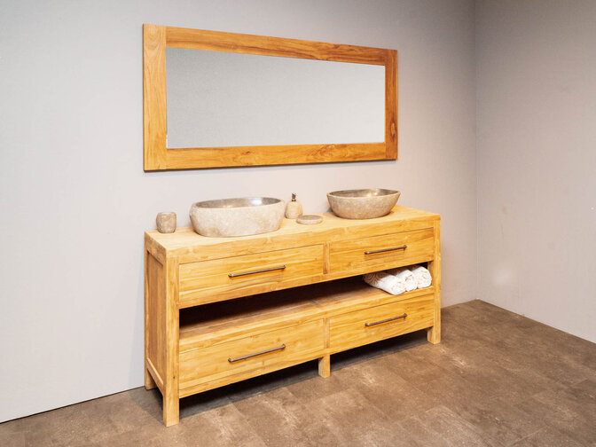 Badezimmermöbel-Set 180 cm Naturfarbe inkl. Spiegel und Waschbecken