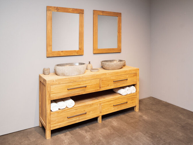 Badezimmermöbel-Set 180 cm Naturfarbe inkl. Spiegel und Waschbecken