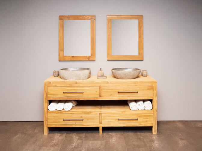 Badezimmermöbel-Set 180 cm Naturfarbe inkl. Spiegel und Waschbecken