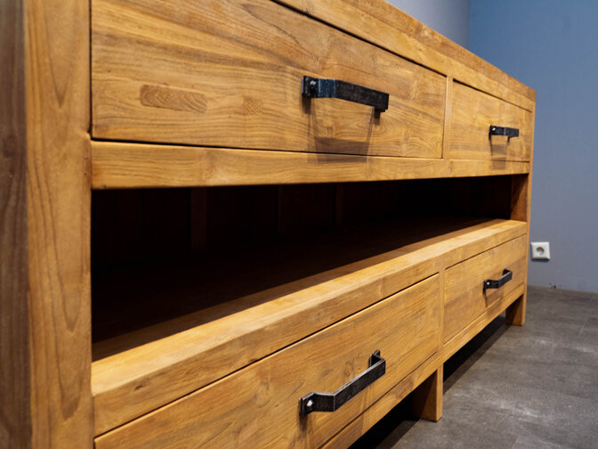 Badezimmermöbel-Set 180 cm Naturfarbe inkl. Spiegel und Waschbecken