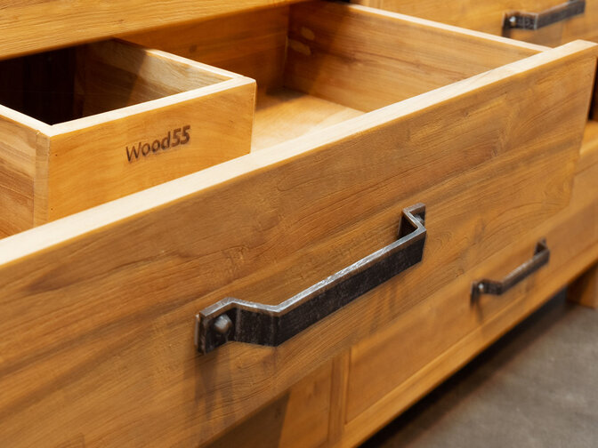 Badezimmermöbel-Set aus Holz 180 cm Natur inkl. Schrank Spiegel und Waschbecken