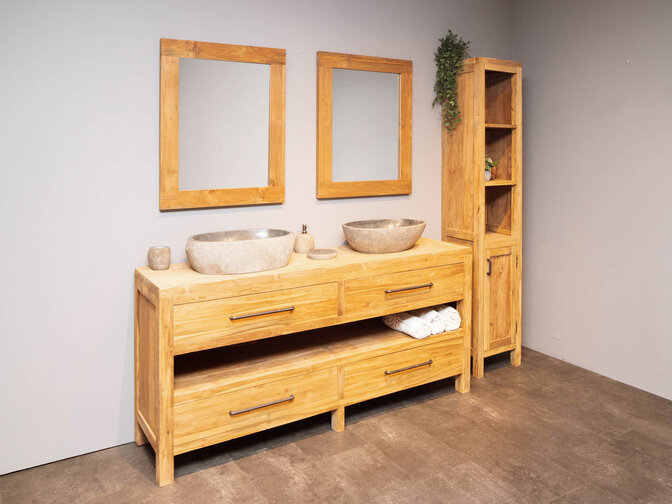 Badezimmermöbel-Set 180 cm Natur inkl. Schrank Spiegel und Waschbecken