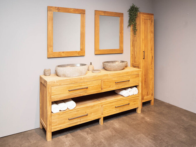 Badezimmermöbel-Set 180 cm Natur inkl. Schrank Spiegel und Waschbecken