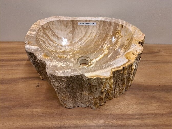 Waschbecken aus versteinertem Holz – 45 x 38 x 15 cm – FL22789