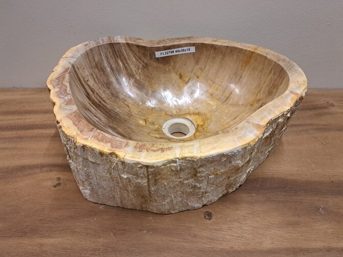 Waschbecken aus versteinertem Holz - 44x36x15cm - FL22798