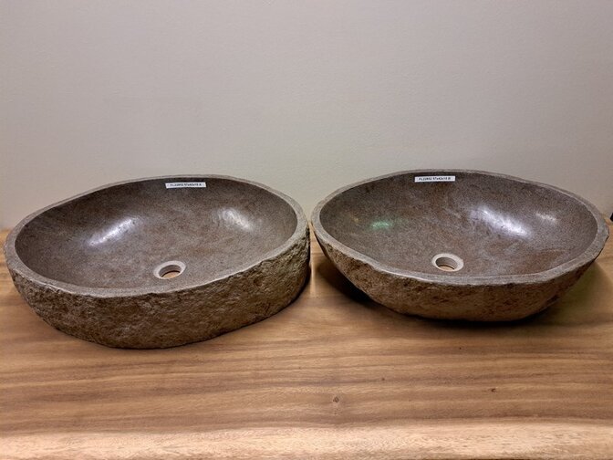 2 Flusssteinwaschbecken – 57x42x15 cm – FL22852