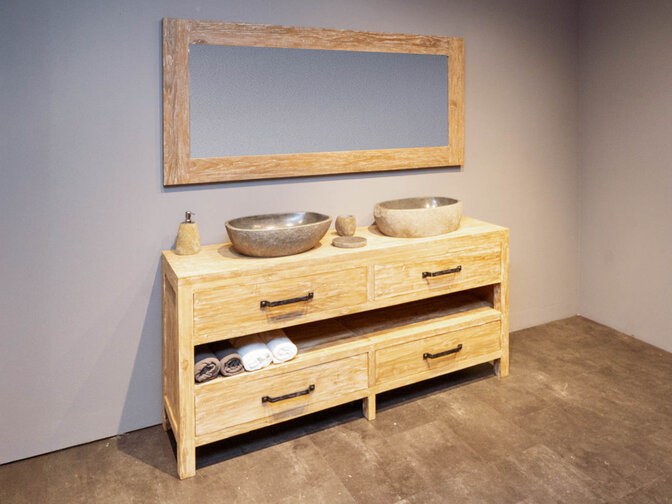 Badmöbel-Set aus Holz 180 cm – White Wash