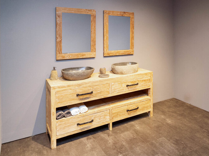 Badmöbel-Set aus Holz 180 cm – White Wash