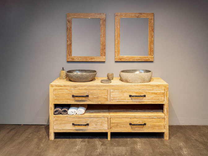 Badmöbel-Set aus Holz 180 cm – White Wash